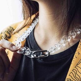 Cool Transparent Chain Acrylic Lock Choker Necklace For Women Men Hip Hop Cuban Simple Punk Pendant Necklace Trendy Jewellery New X0509