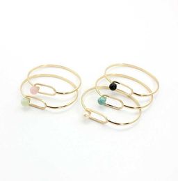 New Multicolor Natural Stone Beads Copper Bangle Personality Oval Cuff Bracelets & Bangles for Women Q0719