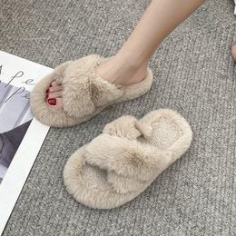 Slippers Women Fashion Korean Style Lazy Maomao Slipper Women's Cross Thick Soled Open Toed Shoes Autumn And Winter Cotton
