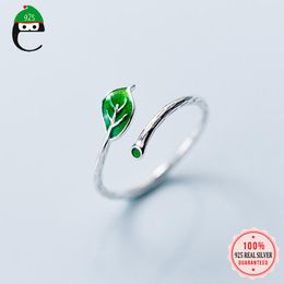 green leaves ring UK - Cluster Rings ElfoPlataSi 100% 925 Solid Real Sterling Silver Green Leaves Cocktail Ring Sizable 5 6 7 Girl Women Fine Jewelry XY1252