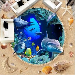 Custom photo 3d flooring mural self - adhesion wall sticker 3 d Sea world dolphin painting 3d room murals wallpaper