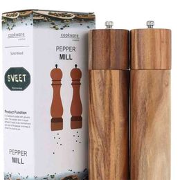 Wooden Salt and Pepper Grinder Set, Manual, Acacia Wood, 8" - Elegant Mill 210712