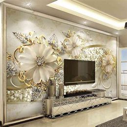 European Style 3D Relief Flowers Pattern Jewellery Po Murals Wallpaper Living Room el Luxury Background Wall Painting Decor 210722