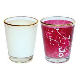 50ml/1.6oz Sublimation Glass Wine Shot Whisky Mug Mini Cup Bar Cocktail Tumbler Clear/frosted Gold Rim For DIY Design 12Pcs Packing Enviroment-friendly