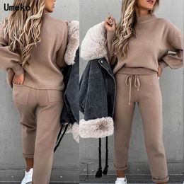 Tracksuits Women's Blouse Pants Set Oversized Long Sleeve Sportswear Two Piece Set Autumn Winter Suits on Fleece Plus Size Y2K Y0625