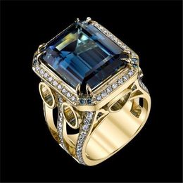 14K Yellow Gold Colour Natural Sapphire Jewellery Ring for Men Women Fine Anillos De Wedding Bizuteria 14 K Pure Gemstone 211217