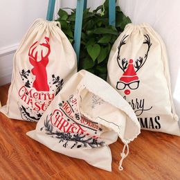 Wholesale Large Printed Linen Backpack Party Favor Christmas Beam Gift Bag Xmas Candy Bags Decorations Fast Shipping