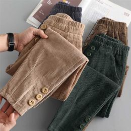 Rimocy Causal Corduroy Harem Pants Women Autumn Winter Button Thick Warm Woman Plus Size 3XL Solid Sweatpants Ladies 211115