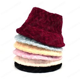 Fashion Winter Plush Women Bucket Hat Solid Colour Faux Fur Wide Brim Lady Panama Cap Warm Thick Outdoor Fishmen Hat