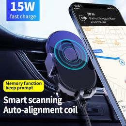 Car Phone Holder Wireless Charger Magnetic Infrared Sensor 15W Fast Charging Universal Air Vent Mount Smartphone Stand Cellphone Bracket For iPhone 12