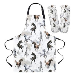 Aprons Watercolour Chinese Style Horse Kitchen Apron Baking Accessories Sleeveless For Men Women Home Cleaning Tools