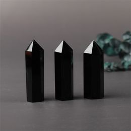 Natural Obsidian Crystal Hexagonal Prism Single Pointed Original Stone Polishing Ornament Home Office Feng Shui Trinket Gift