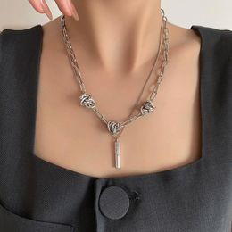 Pendant Necklaces VSnow Hiphop Double-Layer Chunky Chain Necklace For Women Statement Thorns Tie Geometric Metal Jewellery