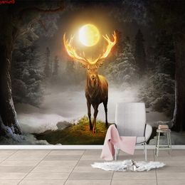 Custom Photo Wallpaper Moon Forest Elk 3D Mural Wallpapers For Living Room Restaurant Cafe Wall Decor Waterproof Canvas Paintinggood quatity