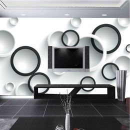 Custom 3D Stereo Mural Wallpaper Modern Black And White Circles Photo Wall Paper Office Study 3D Room Landscape Papel De Parede