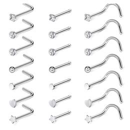 Nose Stud Stainless Steel CZ Screw Studs Rings Sets for Women Nostrial Piercing Jewellery