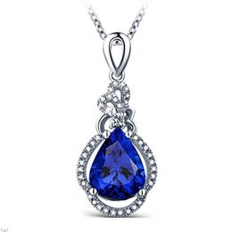 Crystal Womens Necklaces Pendant micro inlaid set zircon blue women's flower gold silver plated