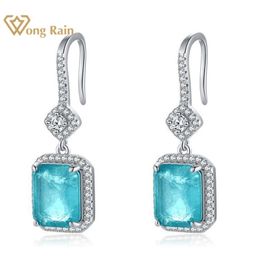 Wong Rain 100% Vintage 925 Sterling Silver Paraiba Tourmaline Gemstone Drop Dangle Diamonds Earrings Fine Jewelry Gift Wholesale 210317