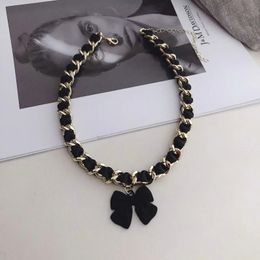 Product Bowknot Short Interspersed Necklaces with Leather Rope Wide Chain Fashionable Accessories Jewellery Necklace