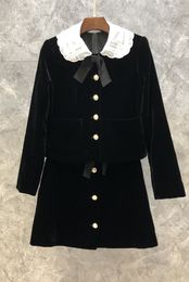Velvet Short Coat Skirt Two-Piece Womens Clothing Autumn European Goods New Anti-Aging Outfits 9G