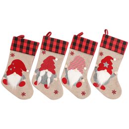 Christmas Stocking with Buffalo Plaid Swedish Santa Gnome Tomte Gift Bag Hanging Xmas Socks Decorations XBJK2110