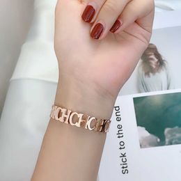 Yun Ruo New Arrival Trend Luxury Elegant Letters Bangle Rose Gold Colour Titanium Steel Jewellery Woman Never Fade Chic Style Q0717