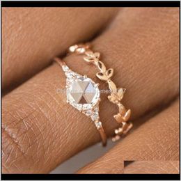 Jewelryluxury 2 Pcs/Set Zircon Rose Gold Colour Rings For Women Fashion Female Jewellery Party Aessories Birthday Gifts Wedding Drop Delivery 20
