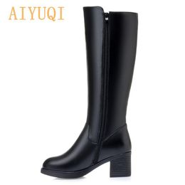 2021 Top Quality Women Winter Boots Genuine Leather 2021 New Wool Warm Trend Women High Boots Mid-heel Large Size Long Riding Boots