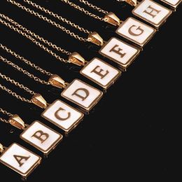 Pendant Necklaces 2021 Trend Golden Chain Unisex Square Initial Letters Stainless Steel Jewellery For Women Gifts Bijoux Femme