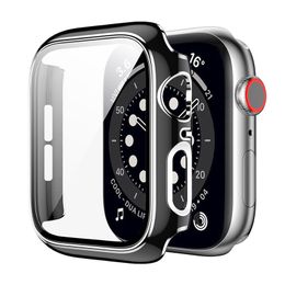 Casos protetores de plating para Apple Watch Iwatch Series 6 5 4 3 2 1 com tampa à prova de choque de vidro temperado