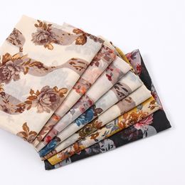 Fashion Women Autumn Big Floral Viscose Scarf Lady Print Voile Shawls and Wraps Thin Pashmina Stole Bufandas Muslim Hijab