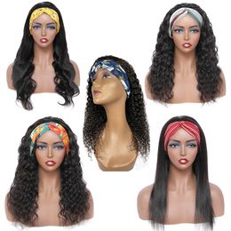 Großhandel Stirnband-Perücke, Echthaar, Körper, tiefe Wasserwelle, für schwarze Frauen, gerade, Afro-verworrene Locken, keine Spitze, maschinell hergestellte Perücken, brasilianische Nagelhauthaare