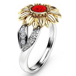 Cluster Rings Fashion Cute Sunflower Multicolor Ring Flower Women Wedding Party Birthday Jewelry Gift