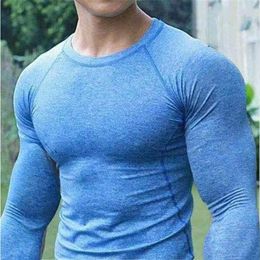 Men Quick Dry Fitness Tees Outdoor Sport Running Climbing Long Sleeves Tights Bodybuilding Tops Gym Train Compression T-shirt 210722