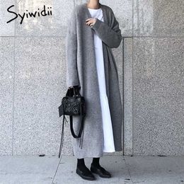 Syiwidii Long Cardigan Women Elegant Ladies Loose Ribbed Knitted Oversize Sweaters Fashion Coat Spring And Autumn 211011