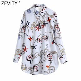 Zevity Women Vintage Seaworld Printing Business Blouse Lady Long Sleeve Chic Kimono Shirt Femininas Oversized Blusas Tops LS9126 210603