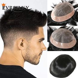 Indian Human Hair Durable Fine Mono Poly Coating Hairpieces Mens Replacement System 6'' Toupee 130%Denstiy For Men 6x8 8x10 size