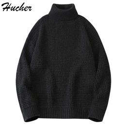 Huncher homens de malha camisola de gola alta inverno casual oversized vintage jumper masculino moda coreana suéteres para homem 220108