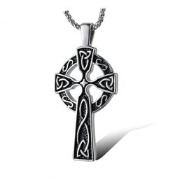 Pendant Necklaces Vintage Viking Irish Concentric Knot Cross Necklace For Men Retro Lrish Celtics Religious Male Jewellery 24Inch