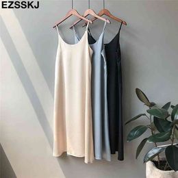 Spring summer Woman Tank Dress Casual Satin Sexy Camisole Elastic Female Home Beach Dresses v-neck camis sexy dress 210323