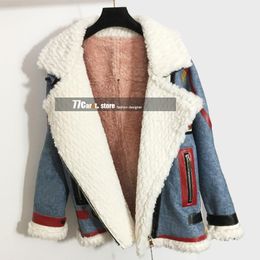 Women's Jackets High Quality Woman Jean Denim Jacket Winter 2021 Appliques Beading Designer Warm Oversized Coat For Women Casual Coats