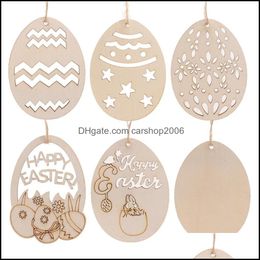 Party Decoration Event & Supplies Festive Home Garden Easter Wooden Eggs Chips Wood Hanging Pendant Decor Diy Tags Happy Wall Ornament Jk200