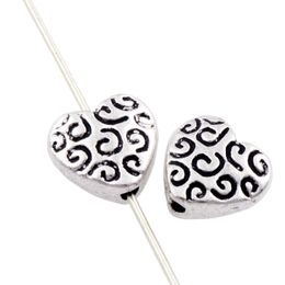 Alloy Flat Swirls Carved Heart Loose Beads Antique Silver Spacers Jewelry DIY L1768 8.9x9.3mm 50pcs/lot