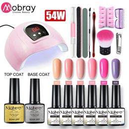 Mobray Kits UV/LED Lamp Dryer with 6pcs Gel Polish Base Top Coat Tools Nail Art Set for Manicure