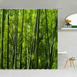 Shower Curtains 3D Bamboo Forest Green Natural Landscape Flower Bathroom Supplies Fabric With Hooks Bath Screen Decor Washable