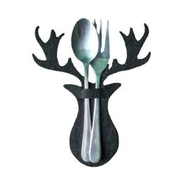 Christmas Decorations 4pcs/set Cutlery Bag Supplies Black Elk Head Set Cute Shape For Fork Knife Home Decor