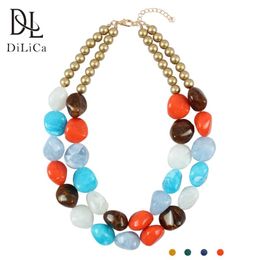 DiLiCa Vintage Chokers Necklaces For Women Layering Big Beads Geometric Statement Necklace Bohemian Colourful Jewellery