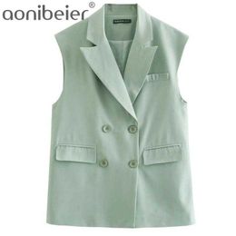 Women Simply Double Breasted Vest Jacket Office Ladies Outfits Wear Casual Suit Waistcoat Pockets Outwear Tops 210604