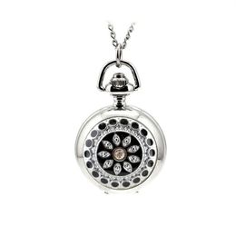 Black Enamel Watches Pendant Necklace Silvery Retro Locket Style Cover Pocket Watch Jewellery Gift 5 Pieces