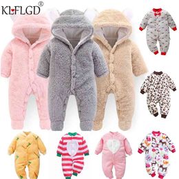 Autumn Winter Infant Clothing Thick Fluff Baby Rompers For Girls Jumpsuit born Plush Romper suit for going out 210816